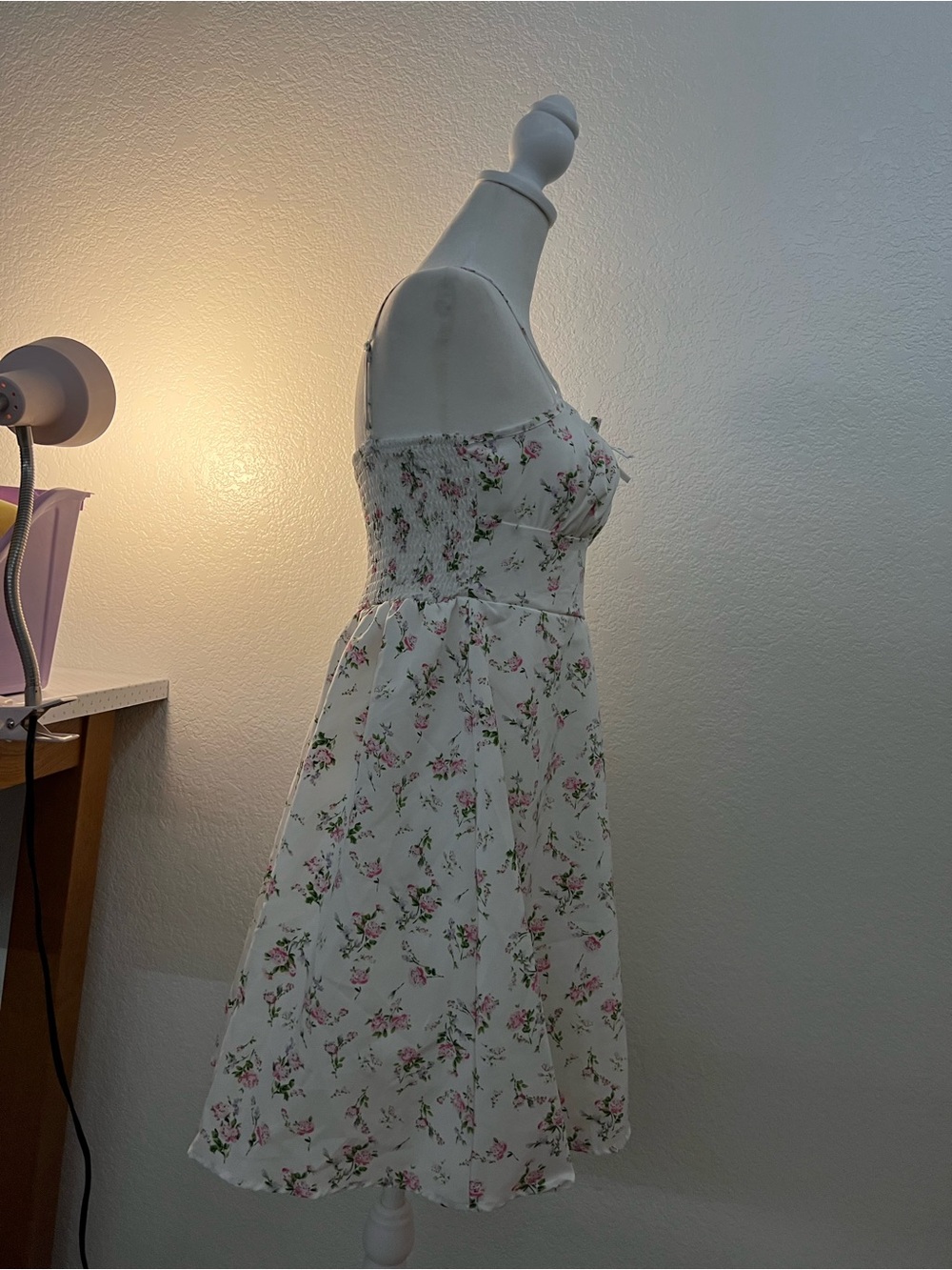 White Floral Coquette Milkmaid Dress Smocked Bow Cottagecore Youth 11Y XS - Picture 3 of 6